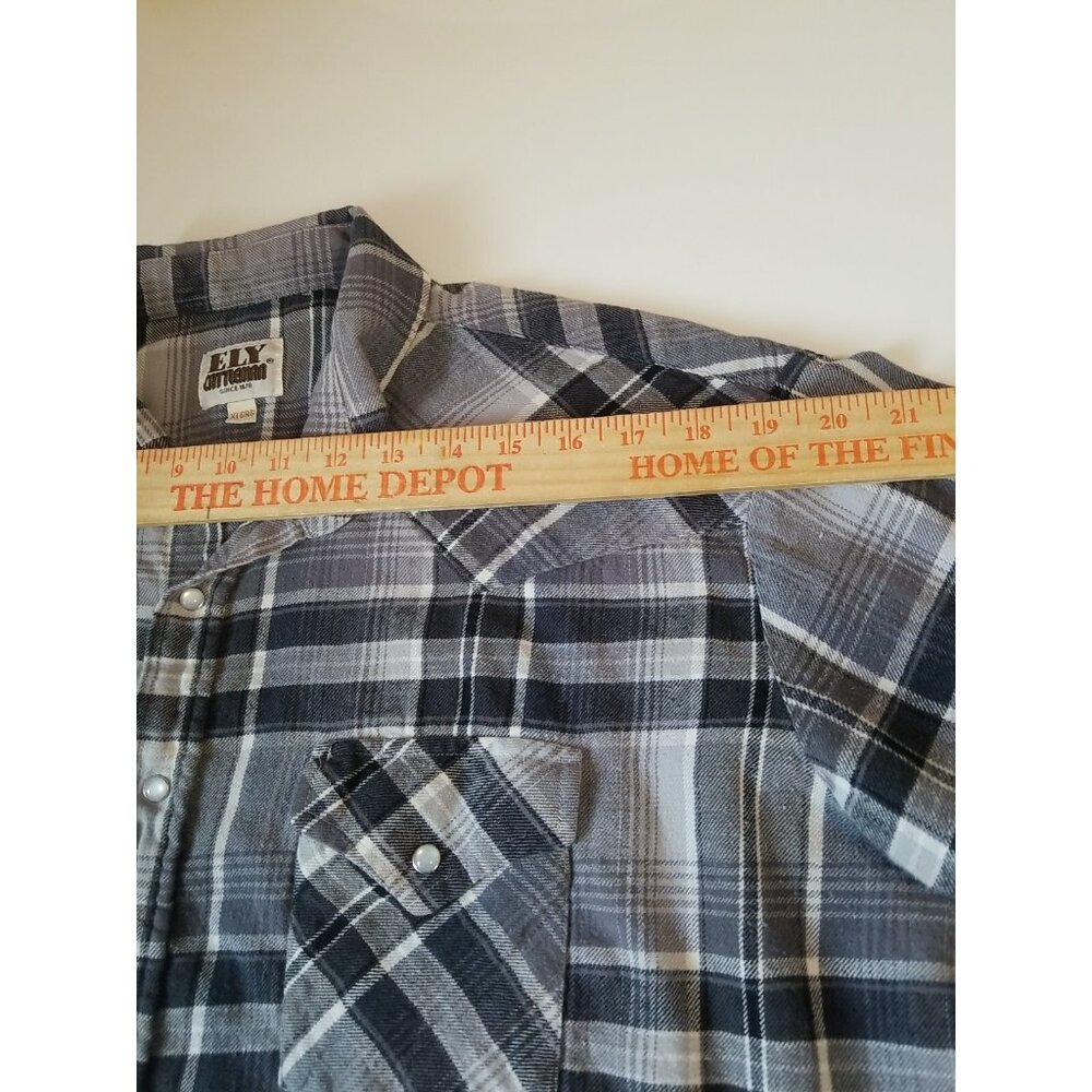 Ely Cattleman Shirt Vintage Mens XL Western Flannel Pearl Snap Long Sleeve Gray - Picture 7 of 9